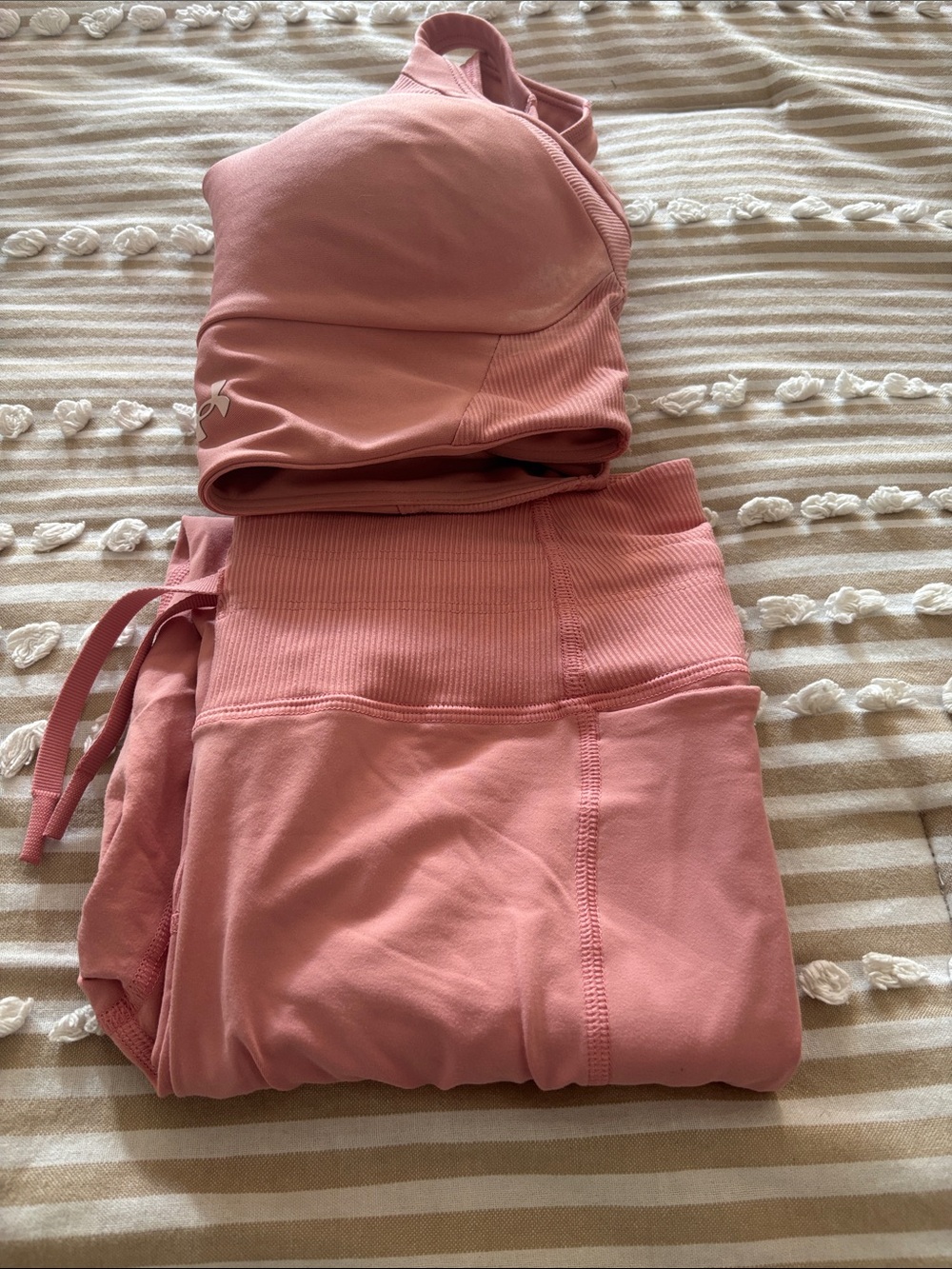 Under Armour Pink Ribbed Sports Bra & High-Waist Leggings Set